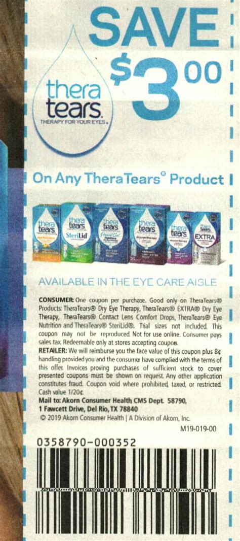The eye lubricant helps. . Theratears coupon